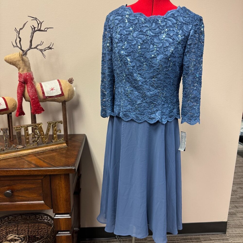 Alex Evenings Lace Scalloped Neck Chiffon A-line Dress NWT size 10 Petite NEW